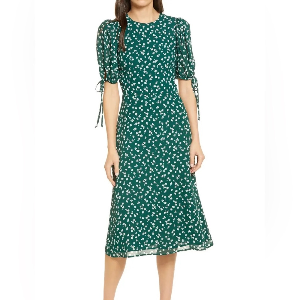 Reformation Oakley Discontinued Annette Green Floral Print Midi Dress Size 4 (S)
